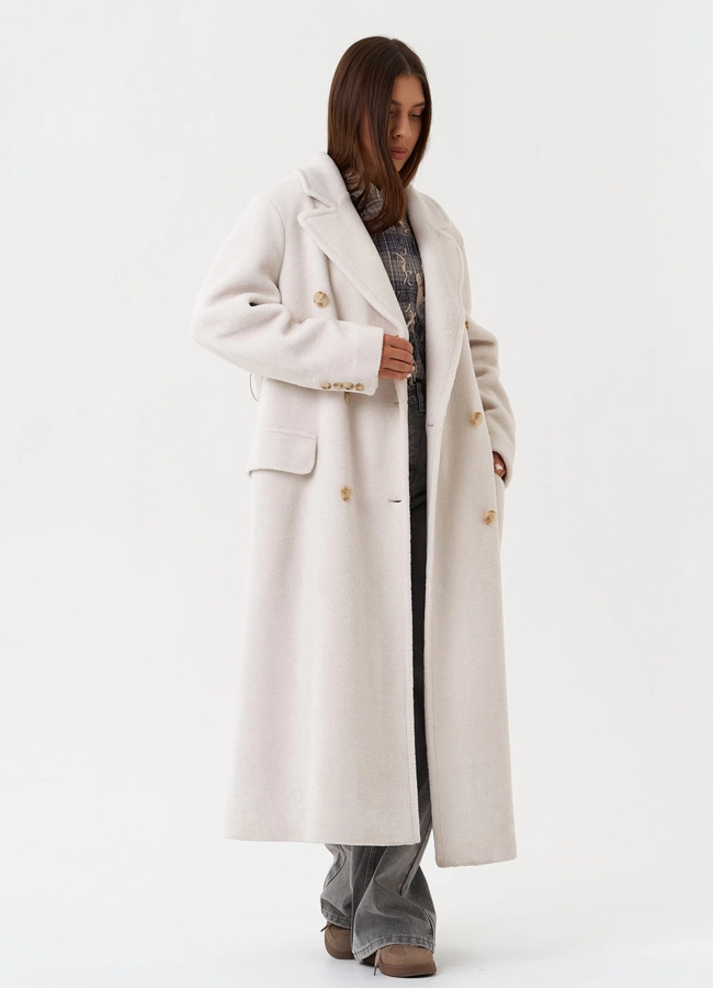 Длинное пальто из шерсти с английским воротником модель № 28537 универмаг малина