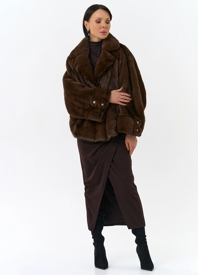 Укороченная шуба из меха норки  модель № 32031 универмаг малина