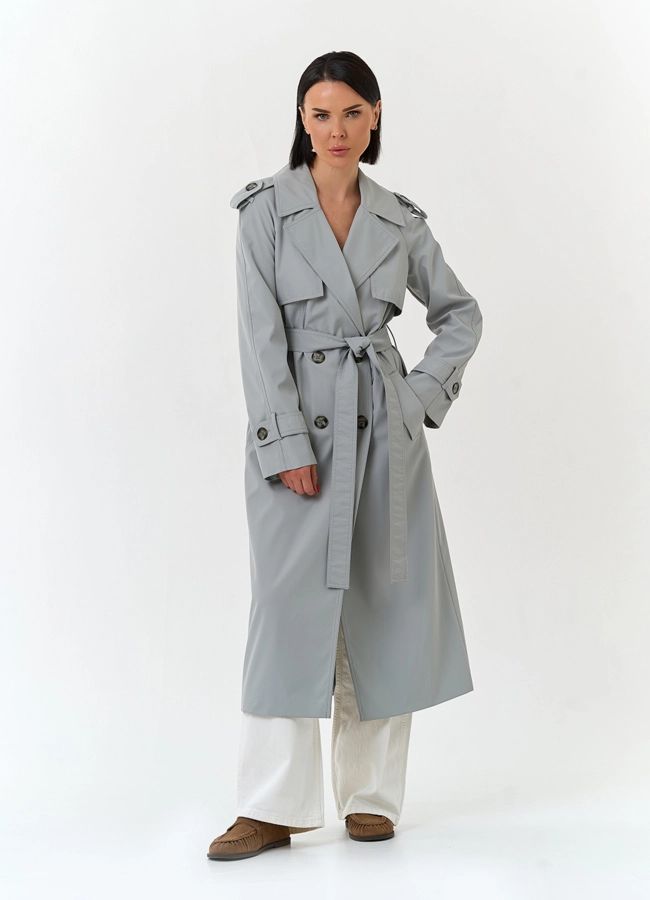 Женский плащ с поясом модель № 33114 меха малина