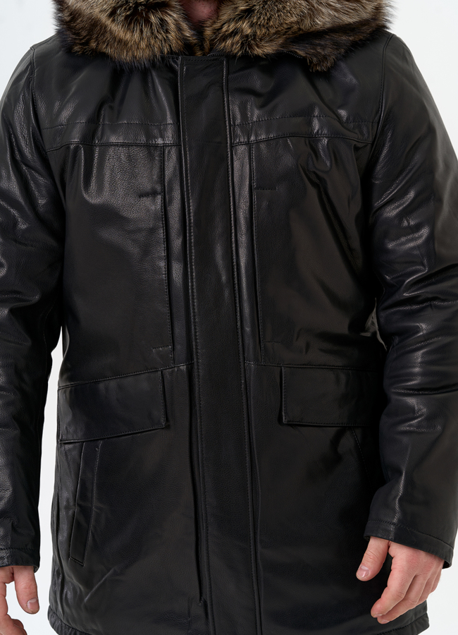 Мужская куртка с капюшоном на мехе из волка модель № 31780 универмаг малина