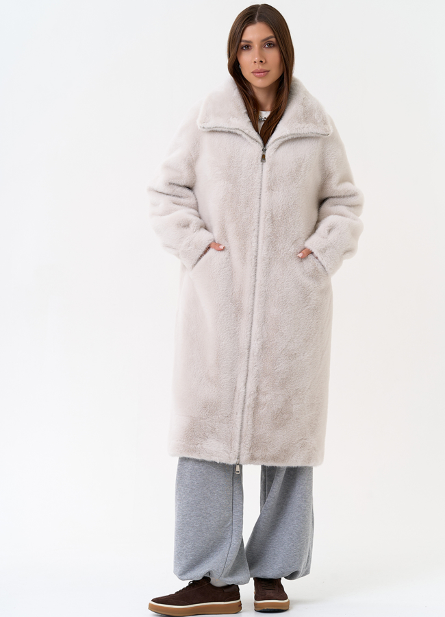 Женская шуба из эко меха с воротником стойкой модель № 31271 меха малина