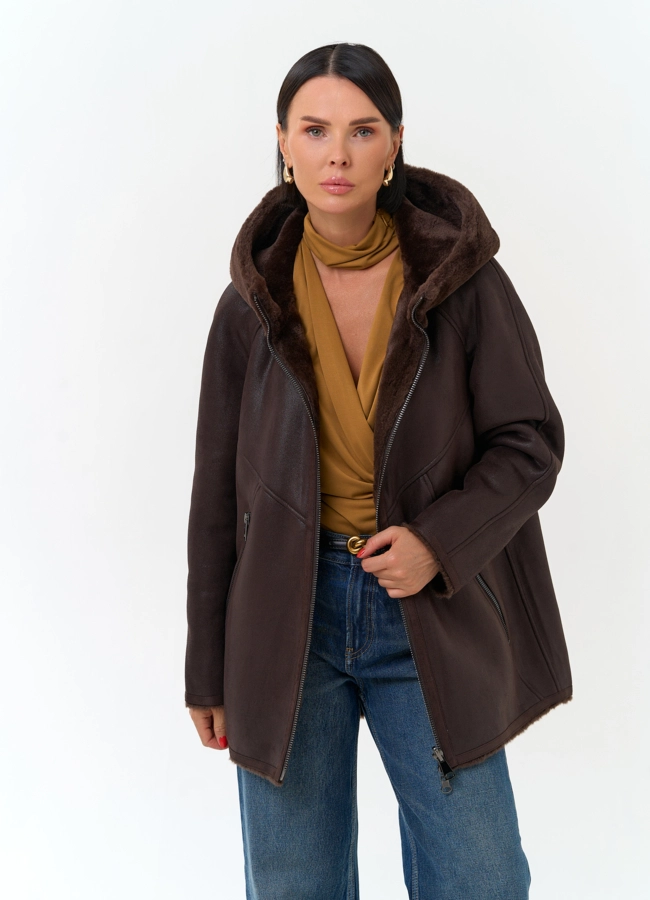 Женская дубленка из эко замши модель № 33888 в рассрочку