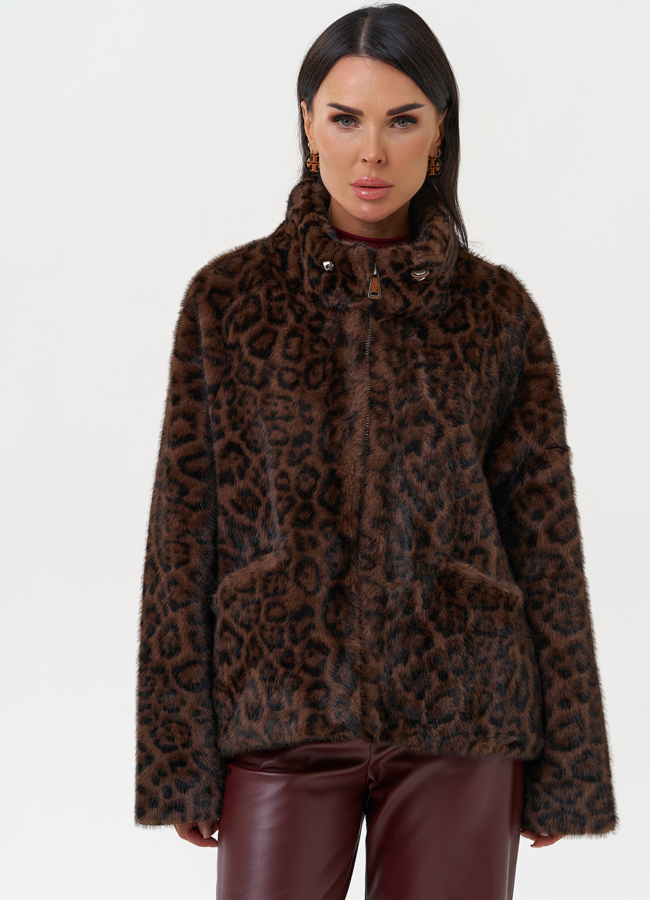 Женская куртка из эко меха с воротником  модель № 31254 меха малина