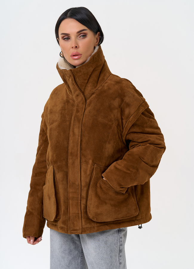 Пуховик - трансформер из натуральной замши модель № 31372 универмаг малина