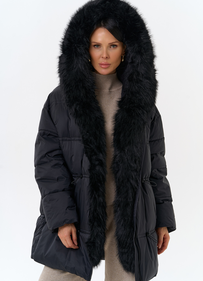 Женский пуховик с отделкой из искусственного меха модель № 31959 универмаг малина