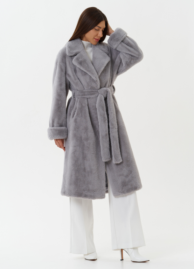 Пальто из эко меха с английским воротником модель № 27686 в кредит