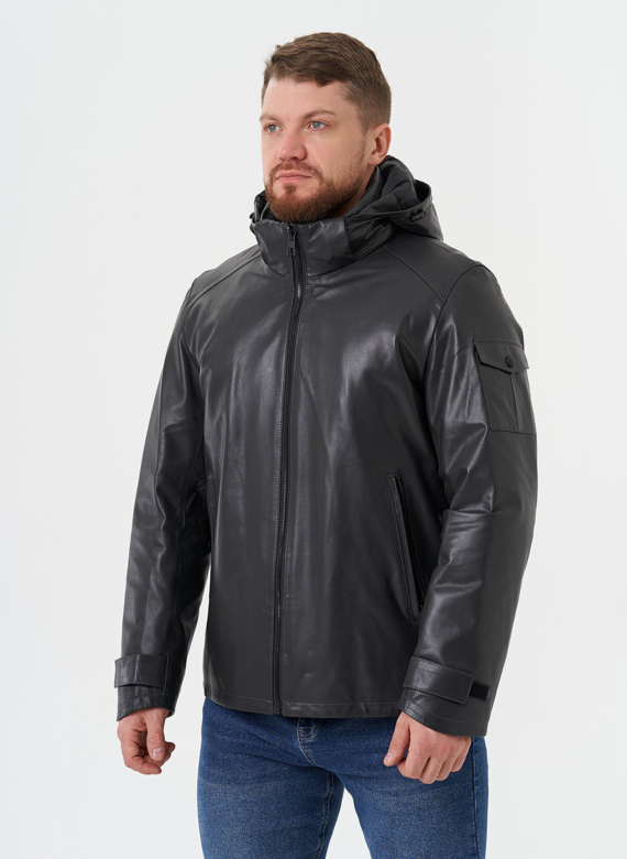 Куртка из натуральной кожи с капюшоном