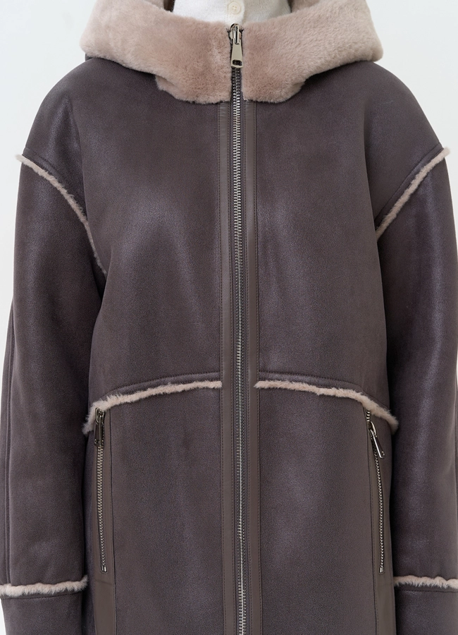 Женская дубленка из эко замши модель № 33893 универмаг малина