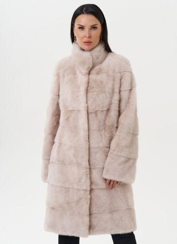 Светлая норковая шуба с воротником стойкой