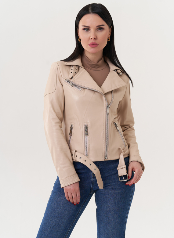 Куртка "косуха" бежевого цвета из натуральной кожи