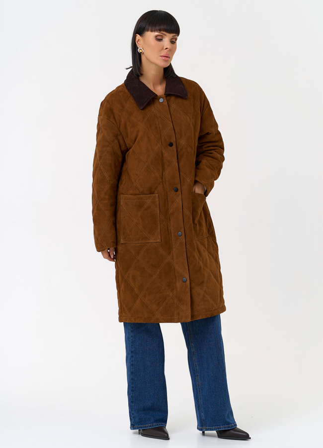 Женский пуховик из натуральной замши  модель № 31567 универмаг малина