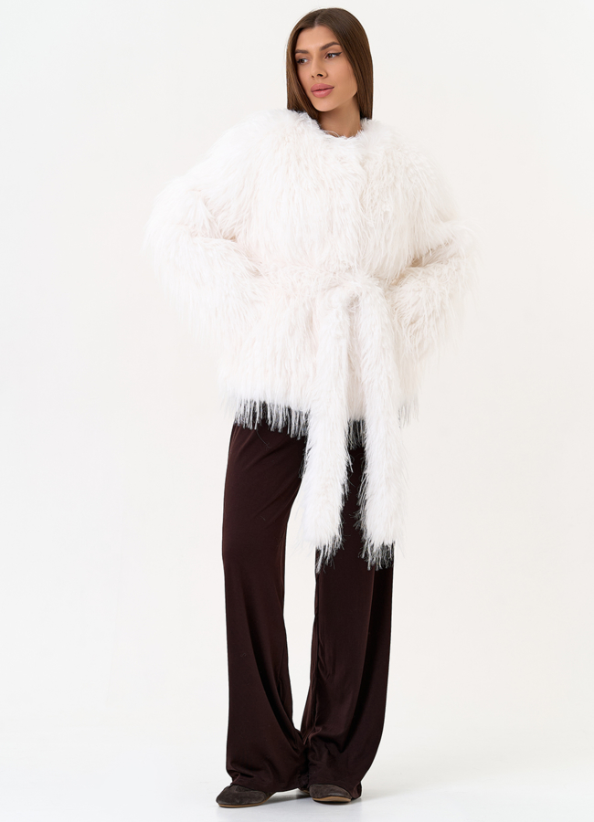 Женская шуба под эко страуса белого цвета модель № 31265 универмаг малина