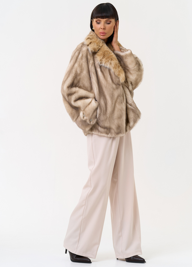 фото Куртка из меха норки с английским воротником из меха рыси модель № 31345