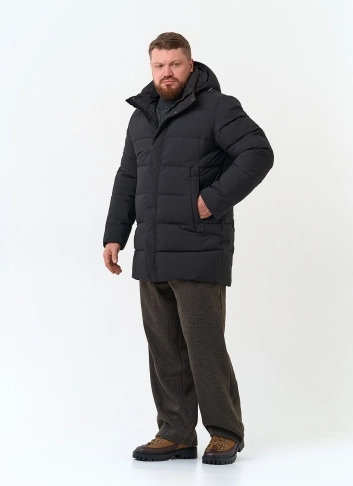 Мужской удлиненный пуховик с капюшоном фото