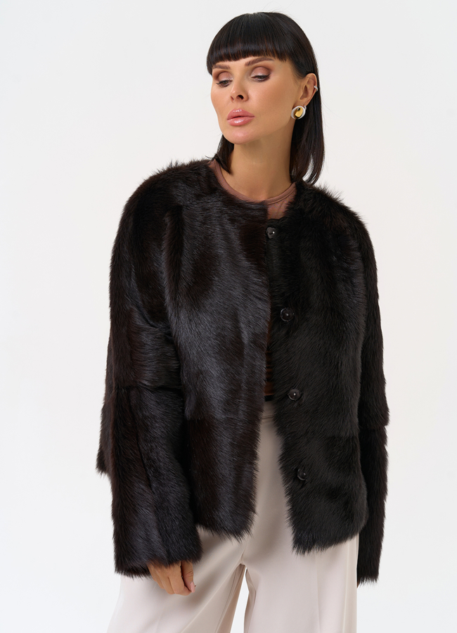 Женская натуральная дубленка в коричневом цвете модель № 31629 универмаг малина