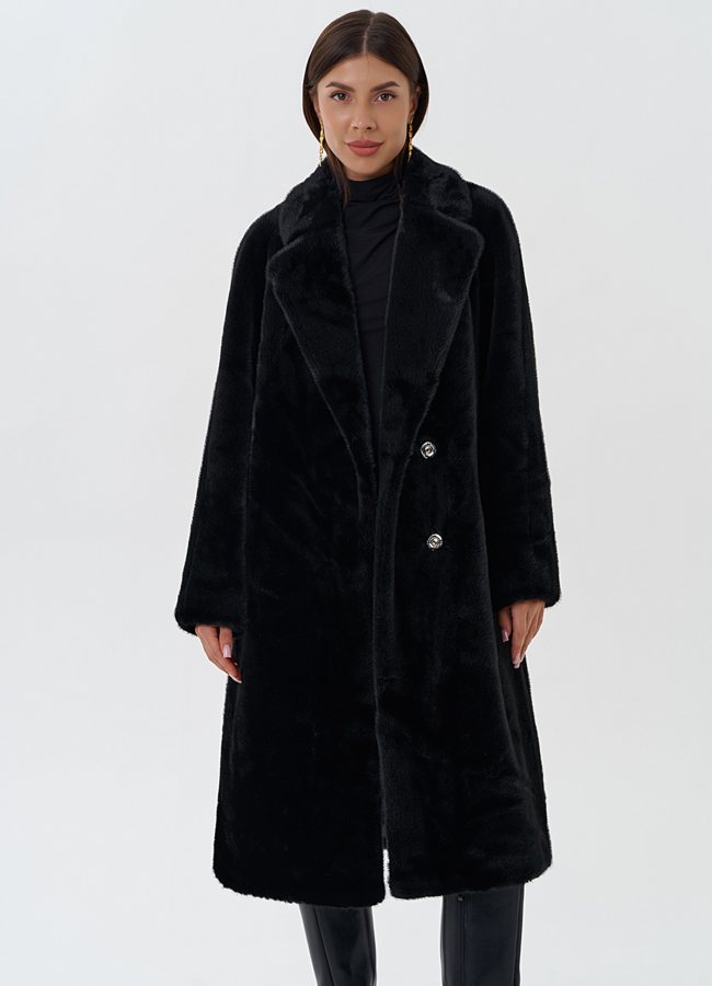 Женское пальто из эко меха с поясом модель № 27687 универмаг малина