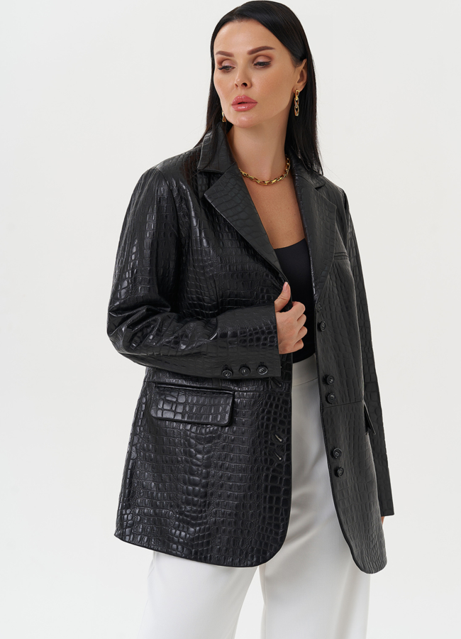 Жакет из натуральной кожи черного цвета модель № 27825 универмаг малина