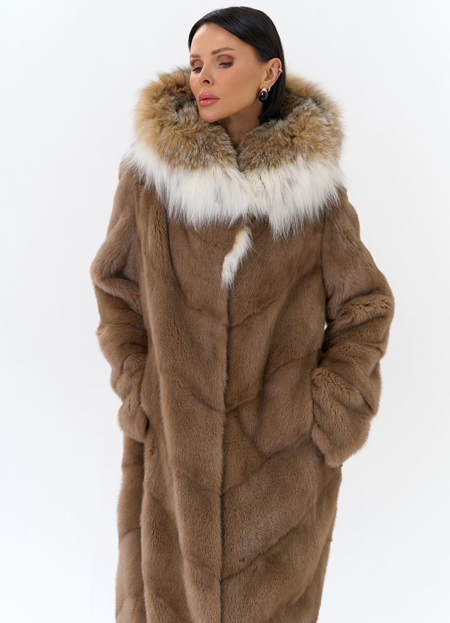 Норковая шуба с рысью модель № 25469 в рассрочку