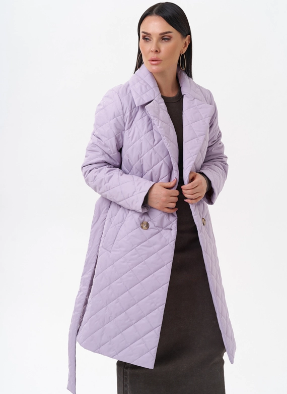 Женское стеганое полупальто с поясом фото
