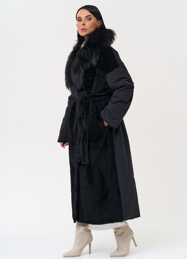 Комбинированное женское зимнее пальто в черном цвете модель № 31402 универмаг малина