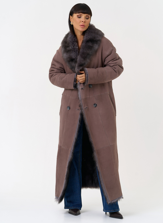 Женская двухсторонняя дубленка с поясом