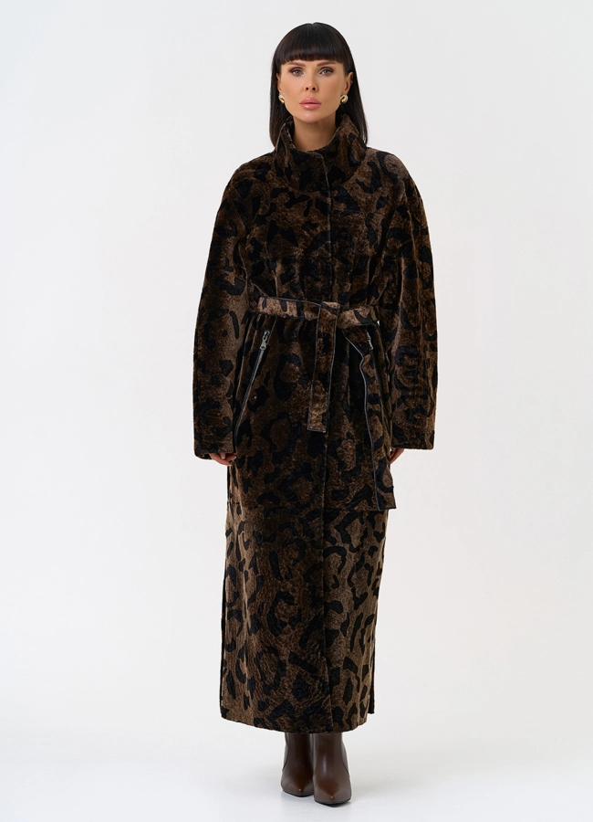 Женская натуральная дубленка с леопардовым принтом модель № 31479 в кредит фото