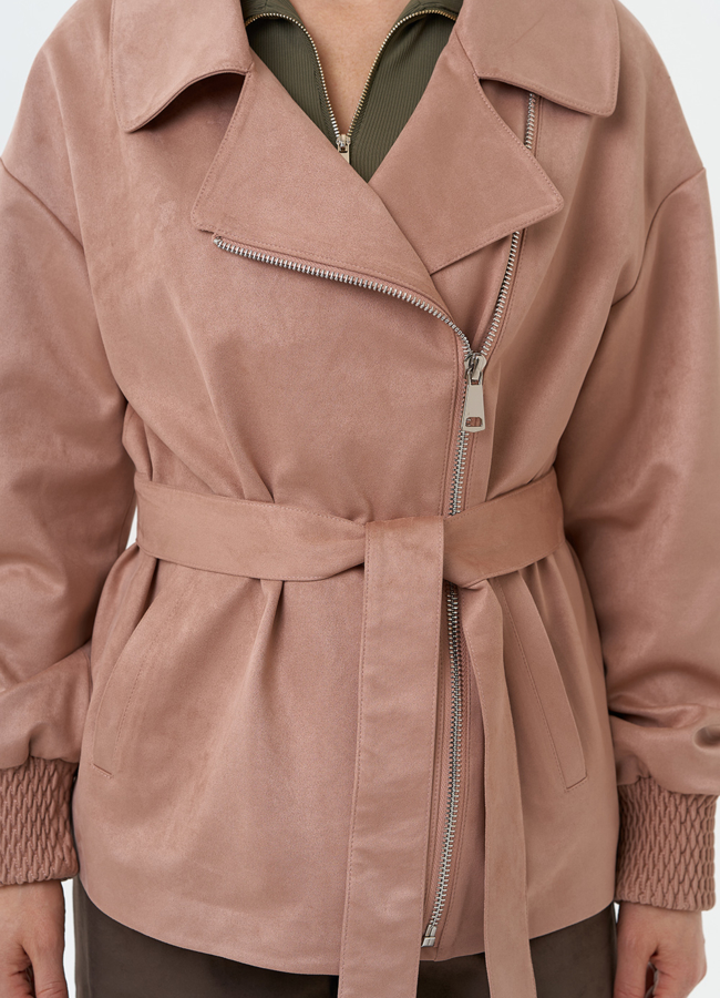 Женская куртка из эко замши с поясом модель № 30059 универмаг малина