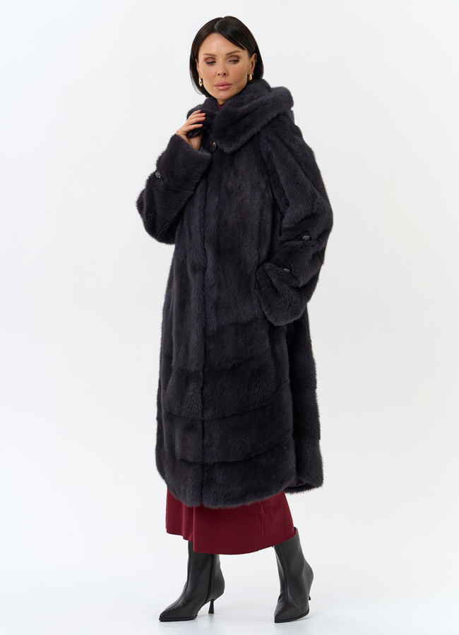 Шуба из меха норки с капюшоном модель № 30670 в кредит