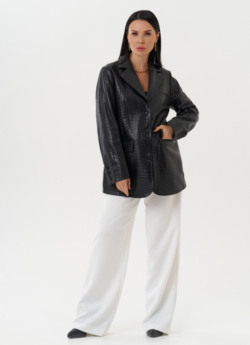 Жакет из натуральной кожи черного цвета