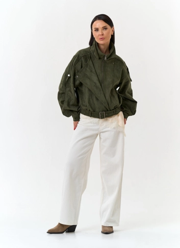 Женская куртка бомбер из эко замши 